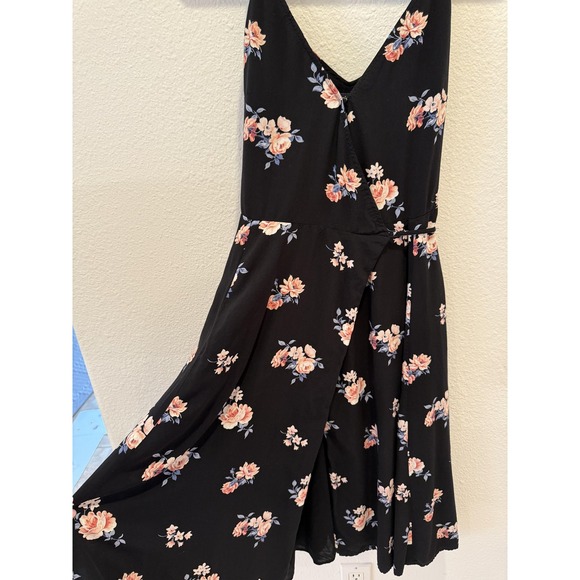 Abercrombie & Fitch Dress Womens Small Black Floral Wrap Midi Sleeveless V Neck - Picture 4 of 13